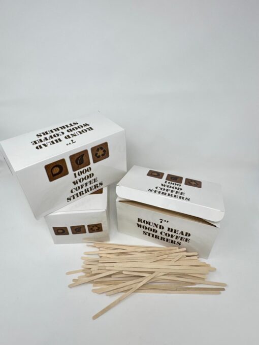 Adems 1000 x Long Wooden Round Head Coffee/Tea/Hot or Cold Drinks Stirrers 7" - Disposable Biodegradable - Image 2