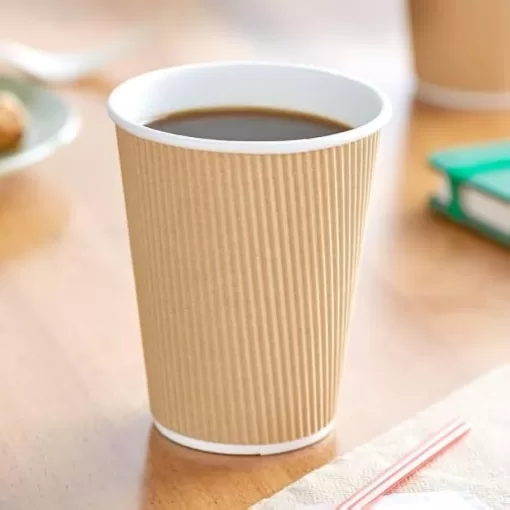 Adems 500 Kraft 12oz Ripple Cups, 3 Ply Insulated Paper Cups, Disposable Paper Hot Coffee Tea Drinking Cups Color Brown - Image 4