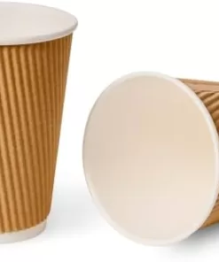 Adems 500 Kraft 12oz Ripple Cups, 3 Ply Insulated Paper Cups, Disposable Paper Hot Coffee Tea Drinking Cups Color Brown