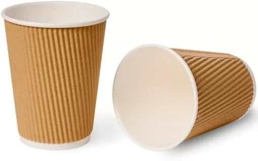 Adems 500 Kraft 12oz Ripple Cups, 3 Ply Insulated Paper Cups, Disposable Paper Hot Coffee Tea Drinking Cups Color Brown
