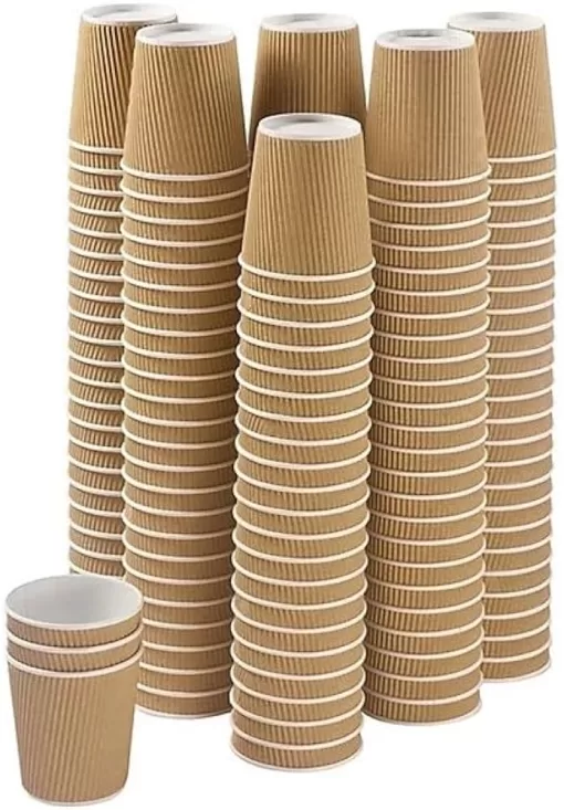Adems 500 Kraft 12oz Ripple Cups, 3 Ply Insulated Paper Cups, Disposable Paper Hot Coffee Tea Drinking Cups Color Brown - Image 2