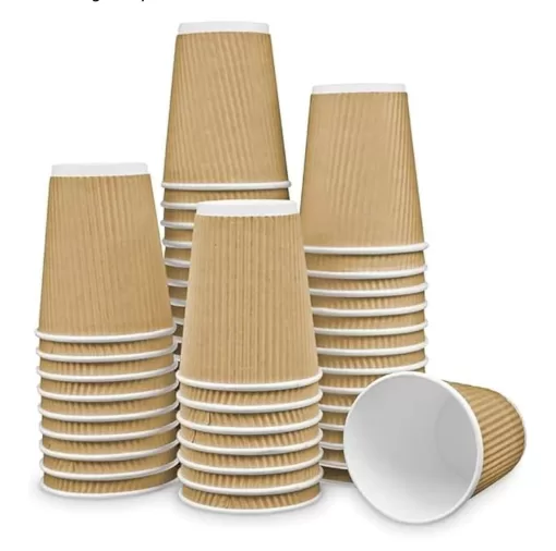 Adems 500 Kraft 12oz Ripple Cups, 3 Ply Insulated Paper Cups, Disposable Paper Hot Coffee Tea Drinking Cups Color Brown - Image 3